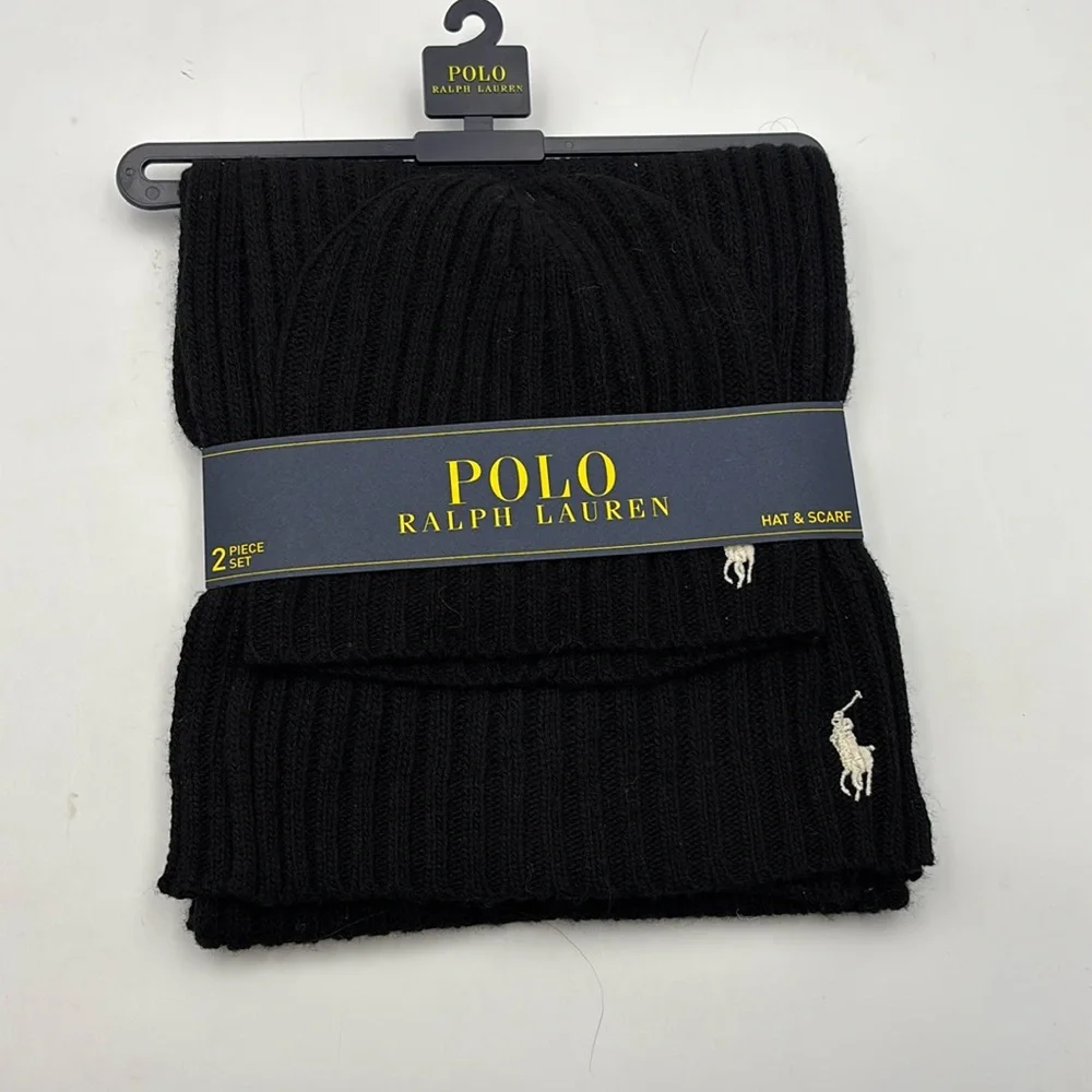 Polo Ralph Lauren Ribbed Beanie Hat and Scarf Set